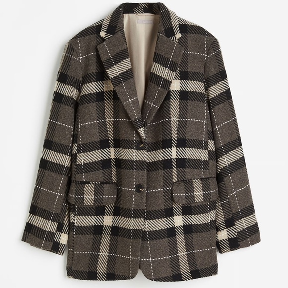 H&M Wool Blend Plaid Oversized Blazer (NWOT Size M) and Skirt (NWT Size 8) SET - Picture 3 of 7